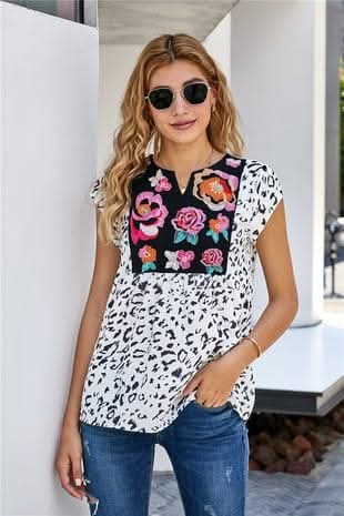 Embroidered Leopard Top