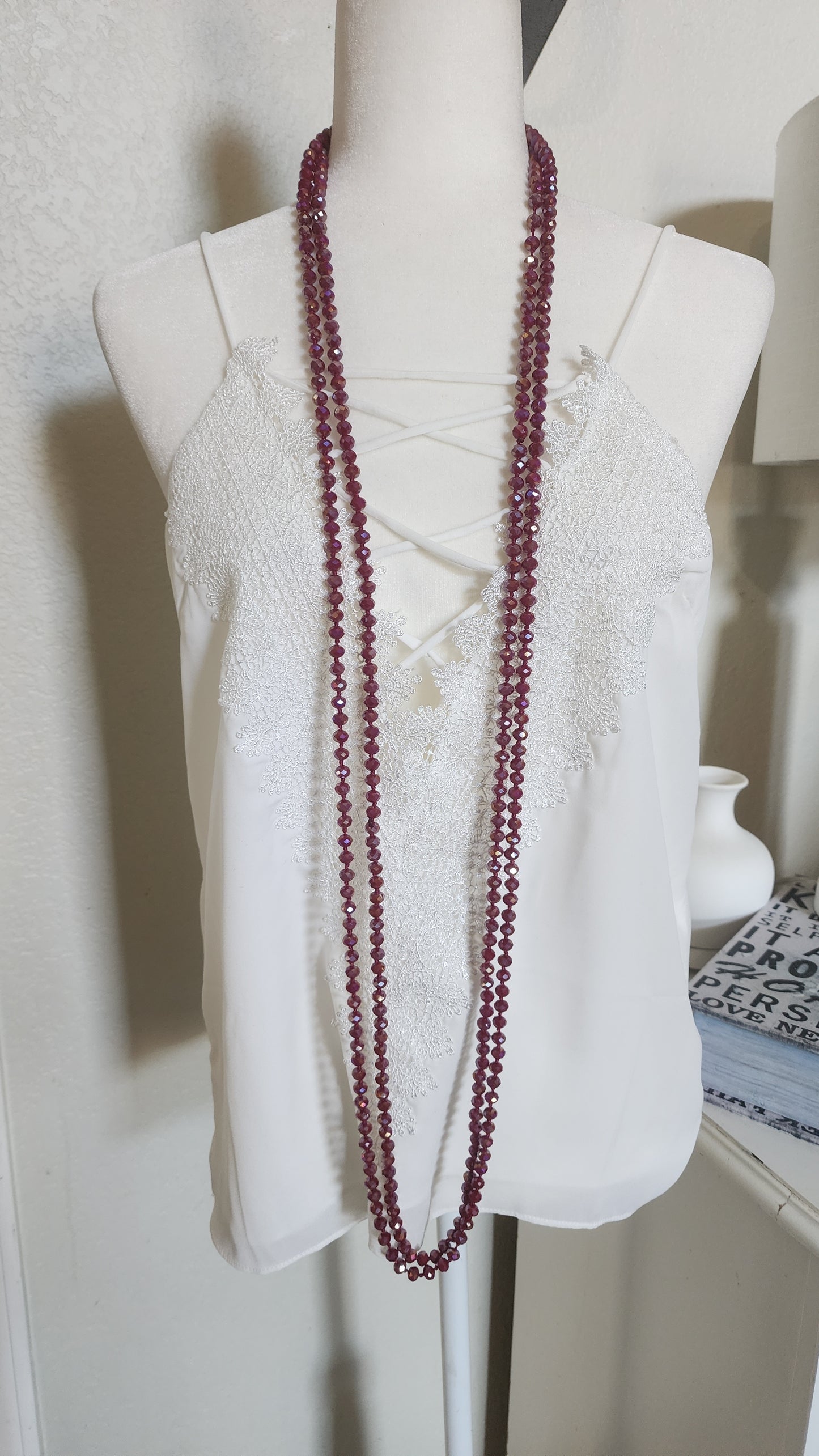 Sparkley Dark Red Beaded Necklace