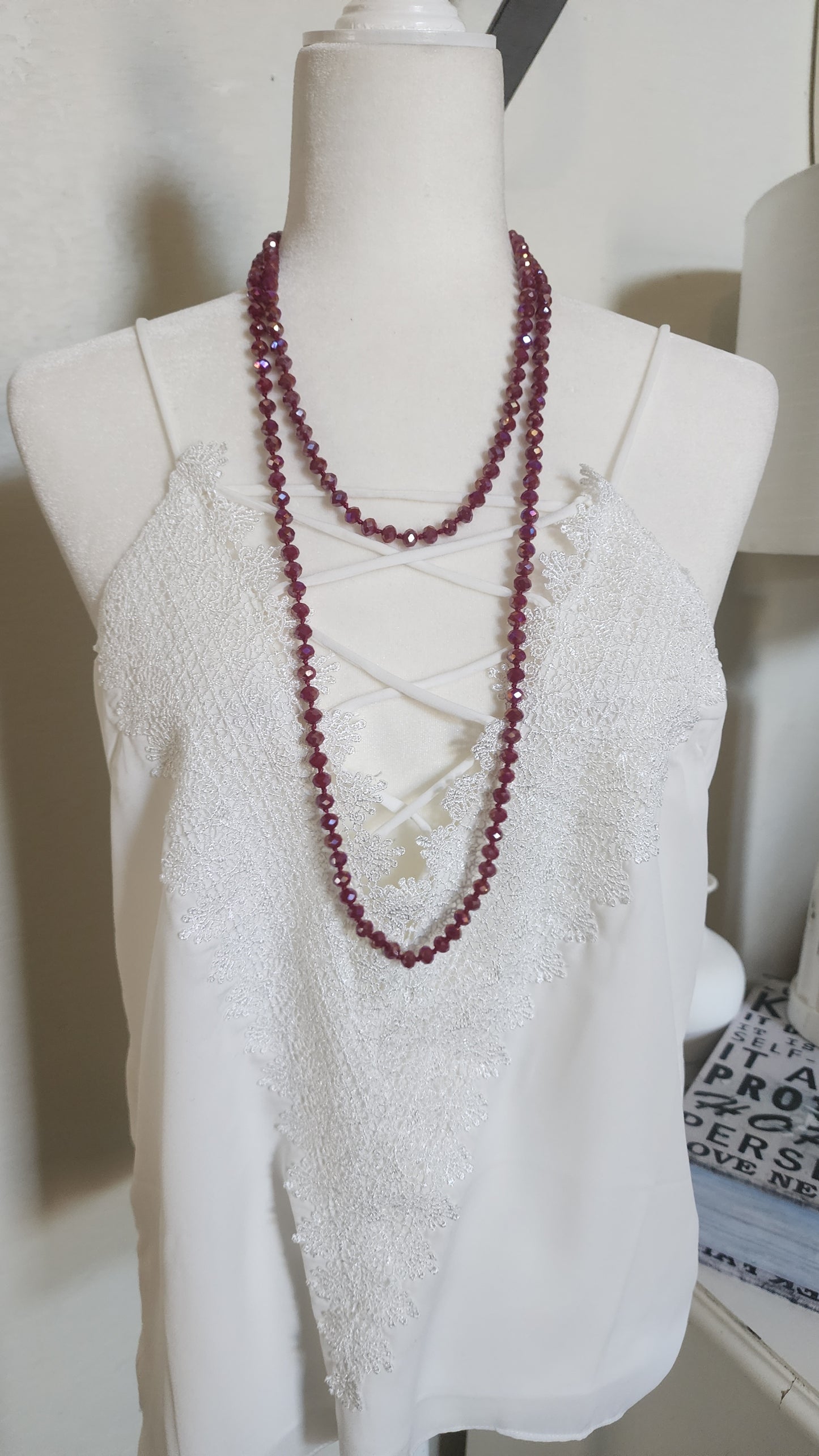 Sparkley Dark Red Beaded Necklace