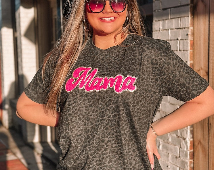 Pink Mama patch Leopard Tee