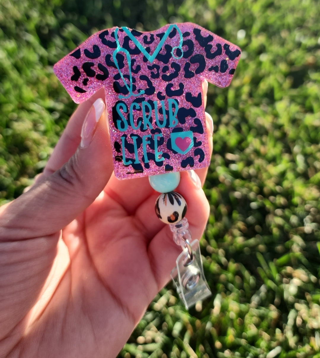 pink black Badge Reel