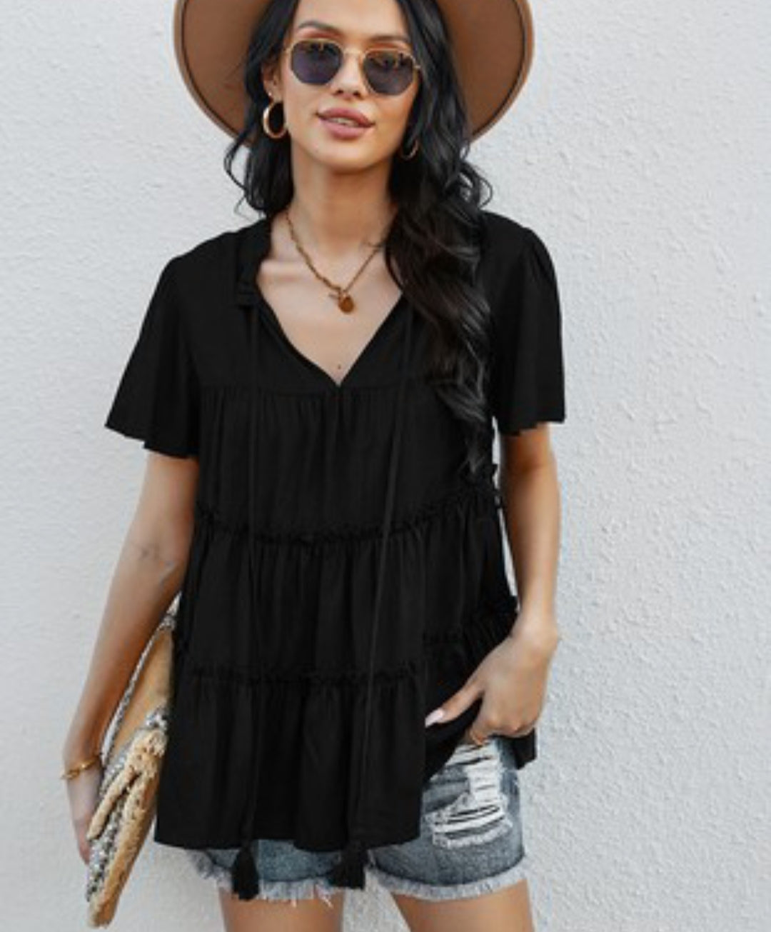 Black Ruffled Short-sleeve