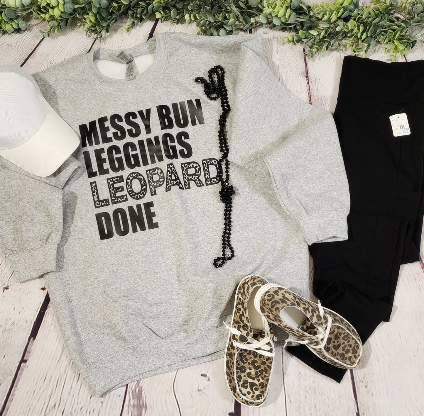 Messy Bun Leggings Leopard Done Sweater