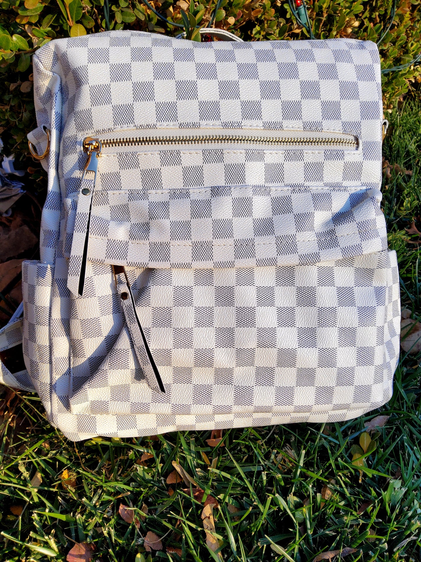 White Checkered Backpack