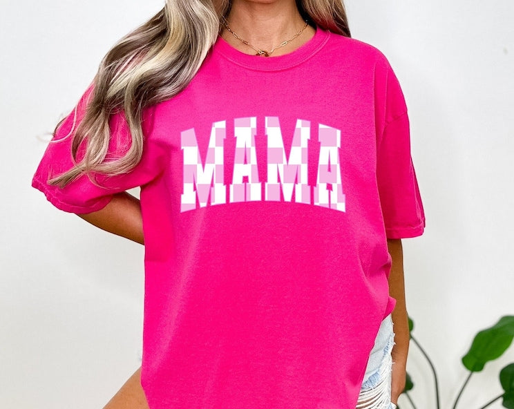 Pink Checkered Mama Tee