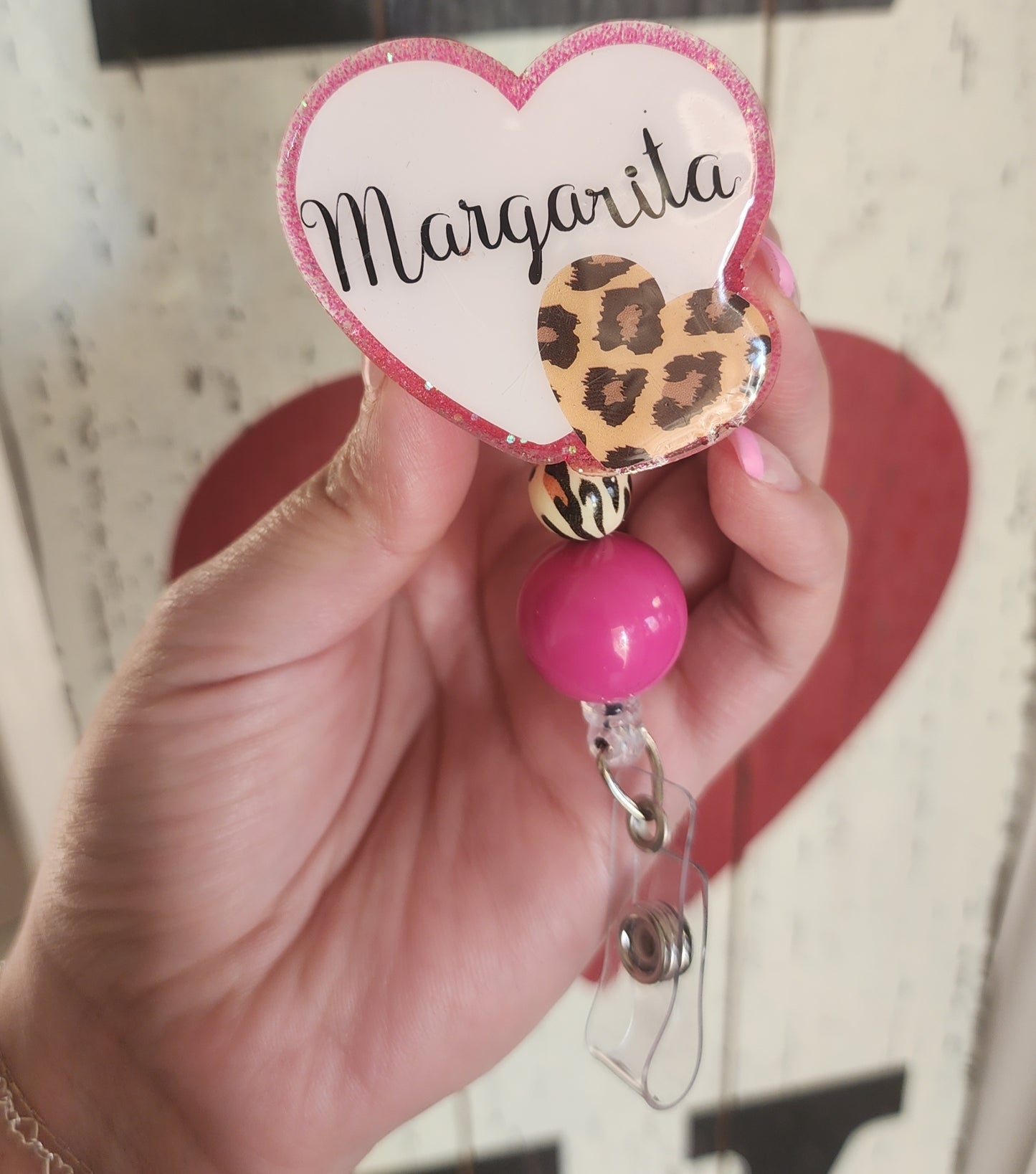 Personalized Double Heart Badge