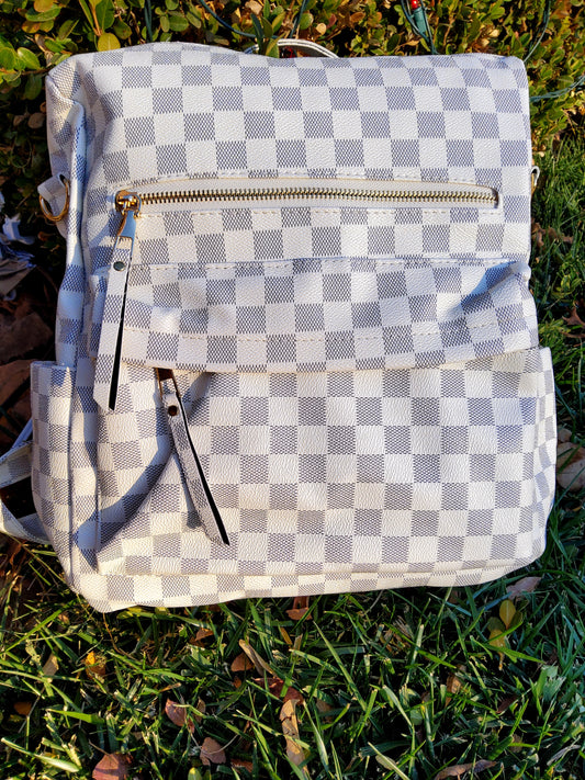 White Checkered Backpack