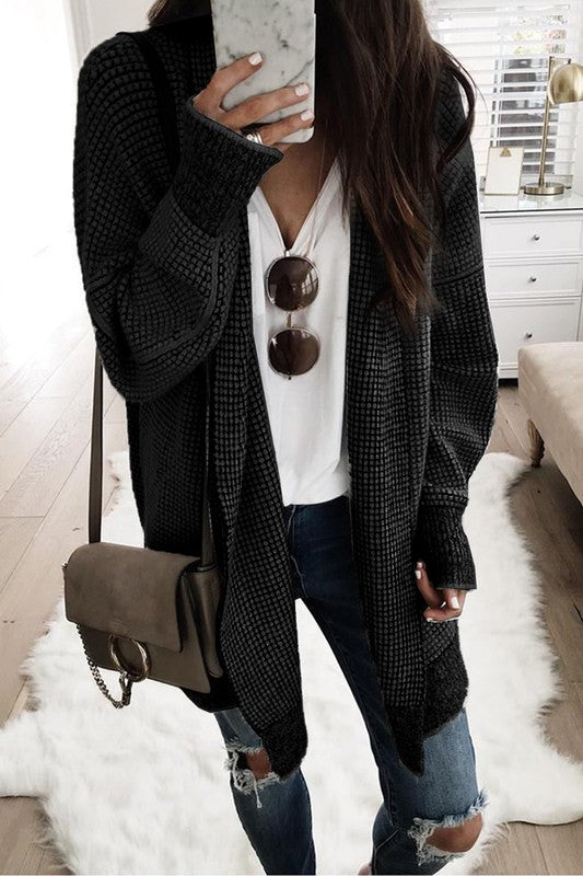 Plaid Long Sleeve Open Front Knit Cardigan