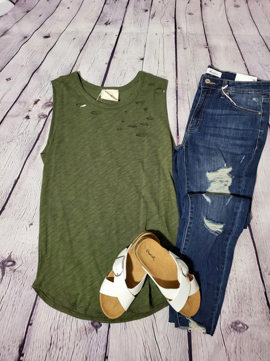 Distressed Olive Green tank